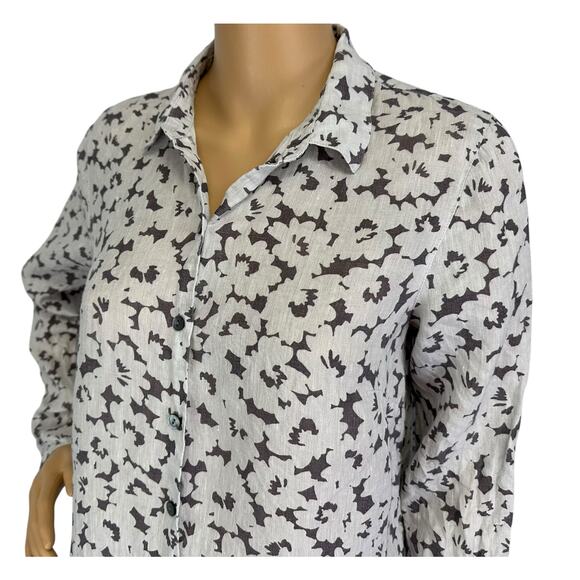 2/$30 J. Jill Love Linen Pure LInen Shirt Granite Daisy Gray Petite Size SP - Picture 6 of 8